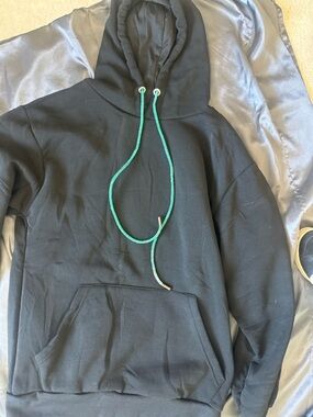 Black Hoodie with Teal Crystal Drawstring